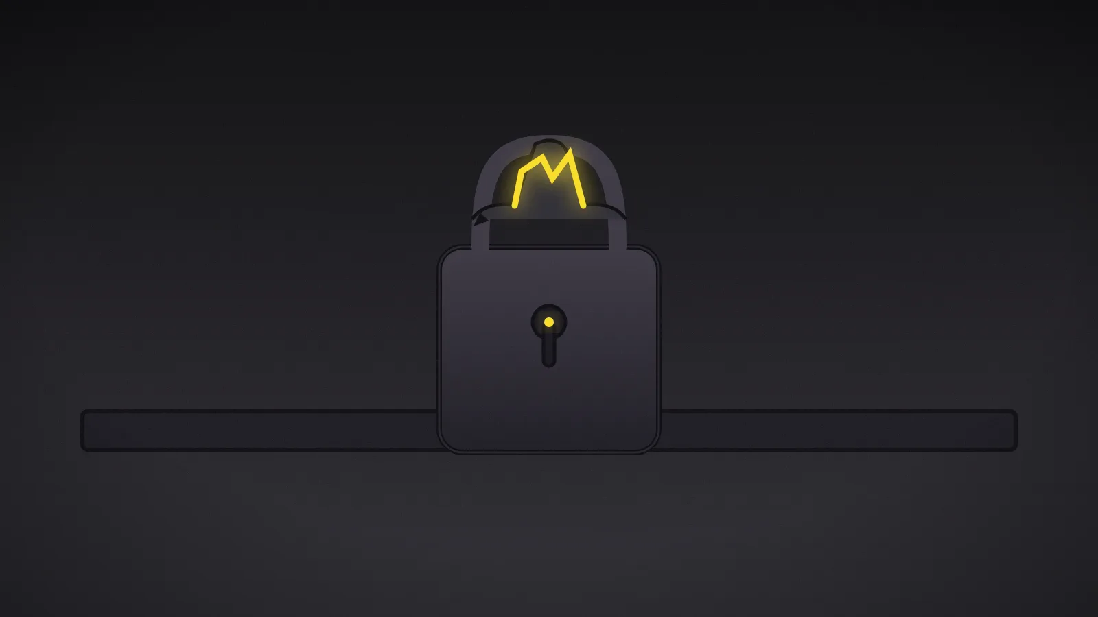 A massive padlock whose shackle is a torn paper certificate, an amber crack running through the metal.